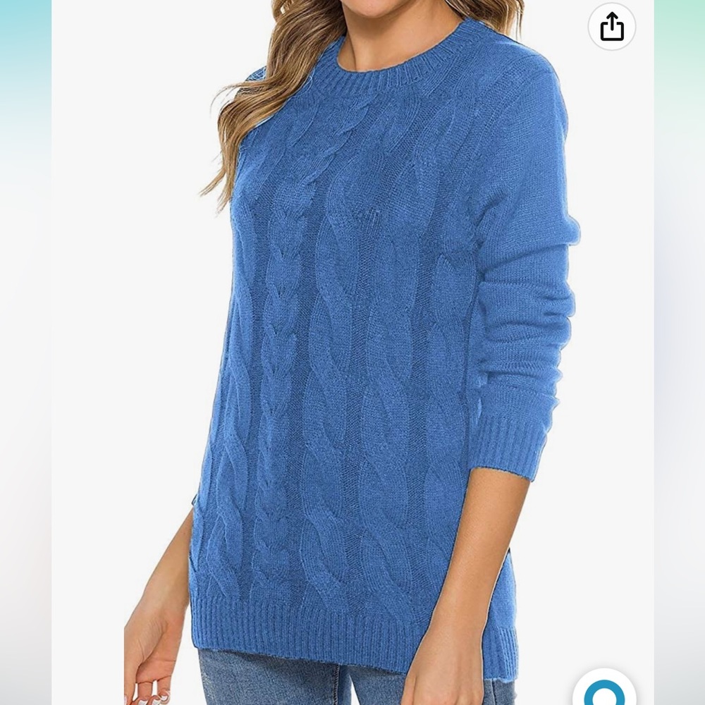 Blue Crewneck  Cable Knit Pullover Sweater
